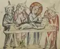 Jesus erweckt das tote Kind wieder, damit es den Anschuldigern gegenüber Jesu Unschuld bezeugt.