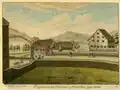 Winterthur, Schlangenmühle, Ausblick aus dem Amtshaus auf den Stadtgraben mit Hirschen, 1784