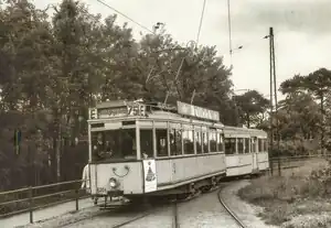 Tw 6204 mit Bw 868 (BM 28/35) auf der Linie 75E in der Wendeschleife Hakenfelde, 1962