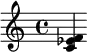  \relative c' { <c es f> } 