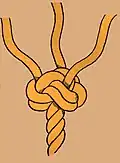 Man verdoppelt den Wandknoten, indem man den Wandknoten rechtsliegend nachsteckt.