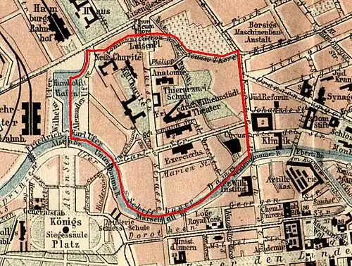 Plan der Friedrich-Wilhelm-Stadt mit der Spree als südliche Begrenzung, 1875