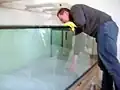 Einbringen des Trennvlies. Häufig nimmt man hierfür Putzgewebe aus dem Baumarkt, dieses muss hochalkalibeständig sein und ist daher Salzwasserfest.