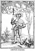 Hauptmann mit Partisane, Holzschnitt aus dem Jahr 1545