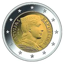 Lettische Kursmünze zu 2&nbsp;Euro