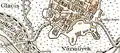 Das Festungsvorland in den 1890er-Jahren, deutlich zu erkennen die gekrümmte Führung der Allee in die Josefstadt