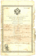 Österreichischer Reisepass Nr.&nbsp;13 aus dem Jahr 1865 für das Inland (Koper–Wien)