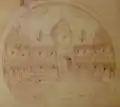 Innenhof von Schloss Maasbach, nach einer Rötelzeichnung des Reichersberger Chorherrn Bertrand Zallinger Ende des 19. Jahrhunderts