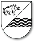 Das Wappen unter dem Abendmahlsbecher der Kirche