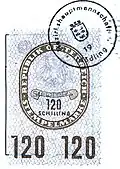 Stempelmarke bis 2002 (50&nbsp;×&nbsp;31,8&nbsp;mm)[3]