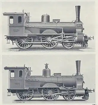 P 2 der älteren Normalbauart. Oben: mit Außensteuerung, Baujahre 1877–1885; unten: mit Innensteuerung, Baujahr 1878