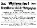 Eröffnungsanzeige des Kinematographen Waisenhof