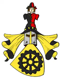 Wappen derer von Wedel mit schwarzem Richtrad