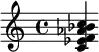  \relative c' { <c es f aes bes c> } 