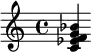  \relative c' { <c es f g bes> } 