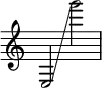  { \override Score.TimeSignature #'stencil = ##f
    e2 \glissando g'''2 }
