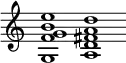 {
\override Staff.TimeSignature #'stencil = ##f
\cadenzaOn
<g f' g' b' e''>1 <a d' fis' a' d''>
\cadenzaOff
}
