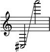  { \override Score.TimeSignature #'stencil = ##f
    cis2 \glissando  a'''2 }
