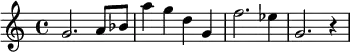 {\set Staff.midiInstrument = #"viola" g'2. a'8 bes' a''4 g'' d'' g' f''2. es''4 g'2. r4}