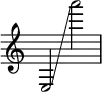  { \override Score.TimeSignature #'stencil = ##f
    e2 \glissando a'''2 }
