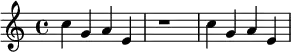 {\set Staff.midiInstrument = #"Tubular Bells" c''4 g' a' e' r1 c''4 g' a' e'}