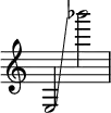  { \override Score.TimeSignature #'stencil = ##f
    e2 \glissando  bes'''2 }
