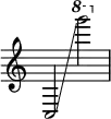  { \override Score.TimeSignature #'stencil = ##f
    c2 \glissando \ottava #1 g''''2 }
