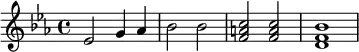 {\set Staff.midiInstrument = #"trumpet" \key es \major es'2 g'4 as'4 bes'2 bes'2 <f' a' c''>2 <f' a' c''>2 <d' f' bes'>1}