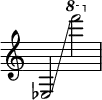  { \override Score.TimeSignature #'stencil = ##f
    es2 \glissando \ottava #1 f''''2 }
