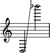  { \override Score.TimeSignature #'stencil = ##f
    d2 \glissando bes'''2 }
