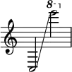  { \override Score.TimeSignature #'stencil = ##f
    c2 \glissando \ottava #1 e''''2 }
