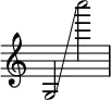  { \override Score.TimeSignature #'stencil = ##f
    g2 \glissando  c''''2 }
