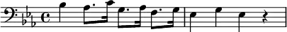 {\set Staff.midiInstrument = #"glockenspiel" \clef bass \key es \major bes4 as8. c'16 g8. as16 f8. g16 es4 g es r}
