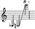  { \override Score.TimeSignature #'stencil = ##f
 \magnifyMusic 0.7 es e2 \glissando \ottava #1 e''''2 }
