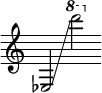  { \override Score.TimeSignature #'stencil = ##f \time 3/2
     es2  \glissando \ottava #1 d''''2    }
