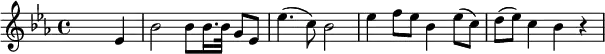 {\key es \major \time 4/4 \skip2. es'4 bes'2 bes'8 bes'16. bes'32 g'8 es' es''4.( c''8)  bes'2 es''4 f''8 es'' bes'4 es''8( c'') d''( es'') c''4 bes' r4}