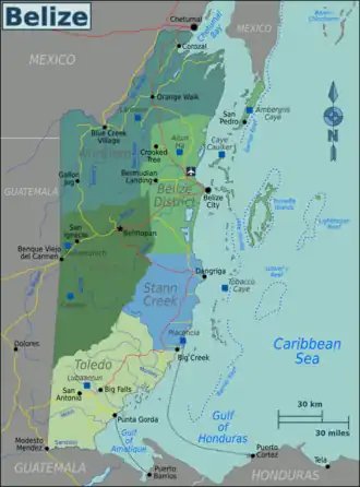 Politische Aufteilung von Belize in 6 Distrikte