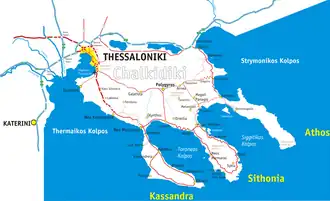 Chalkidiki mit den "Fingern" Kassandra, Sithonia und Athos