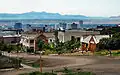 Blick vom This is The Place Heritage Park in Salt Lake City auf den Salzsee