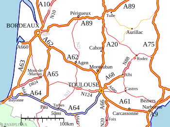 Autobahnnetz in Südwestfrankreich