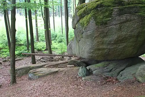 Der Wackelstein kann mit einem Baumstamm zum Wackeln gebracht werden