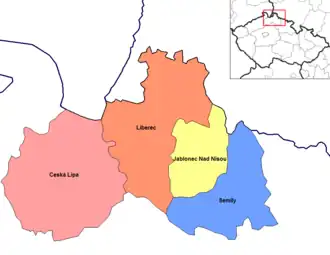Bezirke (tschechisch Okresy) im Reichenberger Kreis.