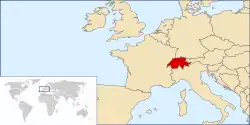 Karte von Europa mit hervorgehobener Lage der Schweiz