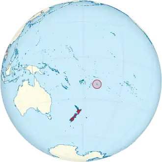 Karte des Südpazifik mit eingezeichneter Lage von Neuseeland und von Niue