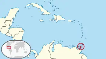 Karte der Karibik mit hervorgehobener Lage von Trinidad und Tobago