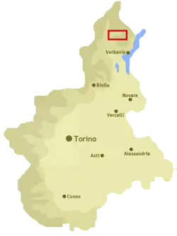 Lage des Vigezzotal (im Roten Rechteck) in der Region Piemont